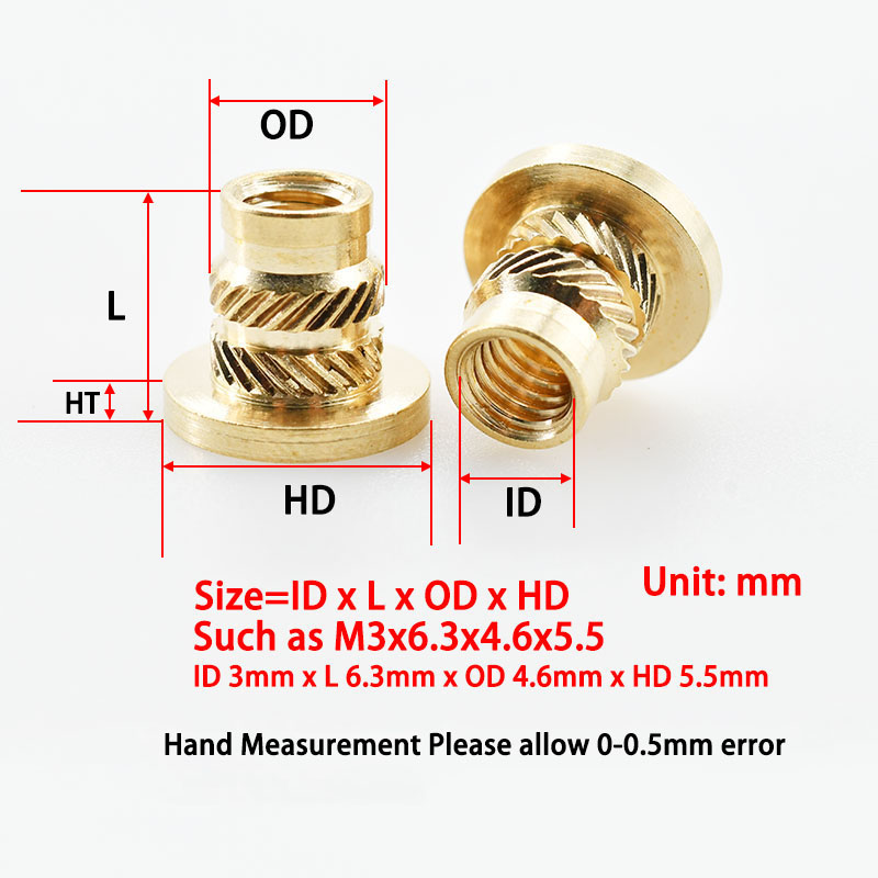 Insertos de tuerca roscada de cobre M2 M2.5 M3 M4 M5 M6 M8 Notebook brida de impresión 3D tuercas en T rosca moleteada tuercas de inserción de calefacción de fusión en caliente