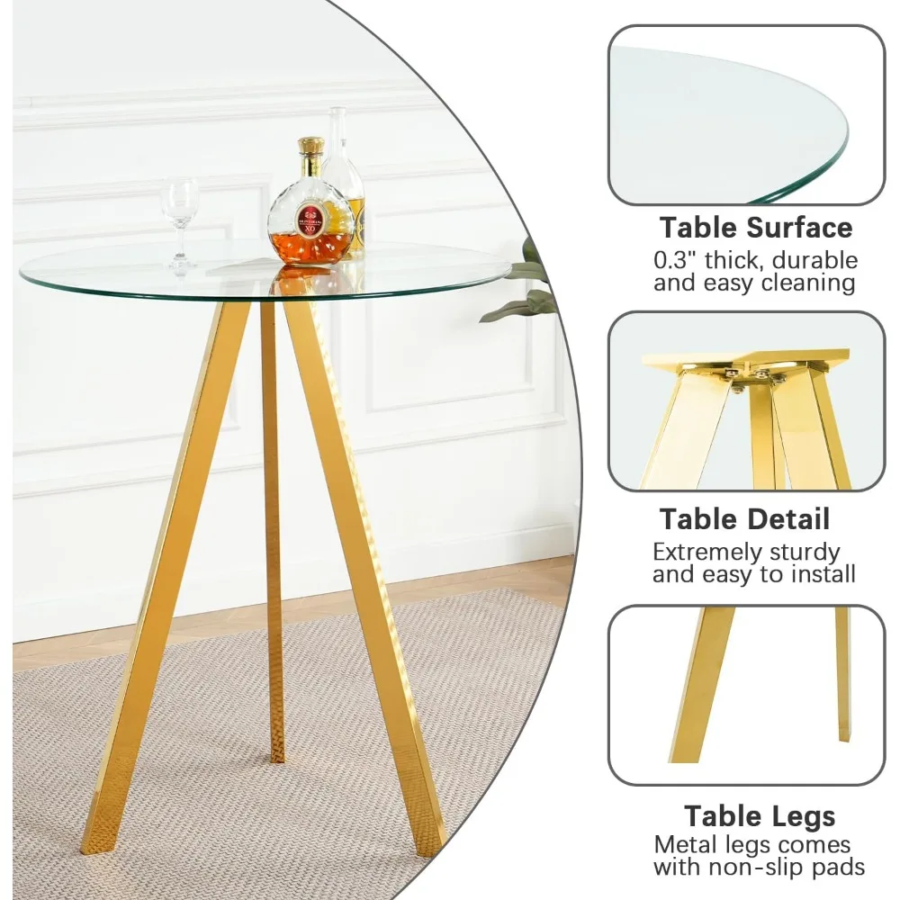 Round Bar Table, 37.4" High Pub Table, 31" Small Cocktail Table with Metal Base & Glass Top, for Small Spaces, Bistro Pub, Cafe