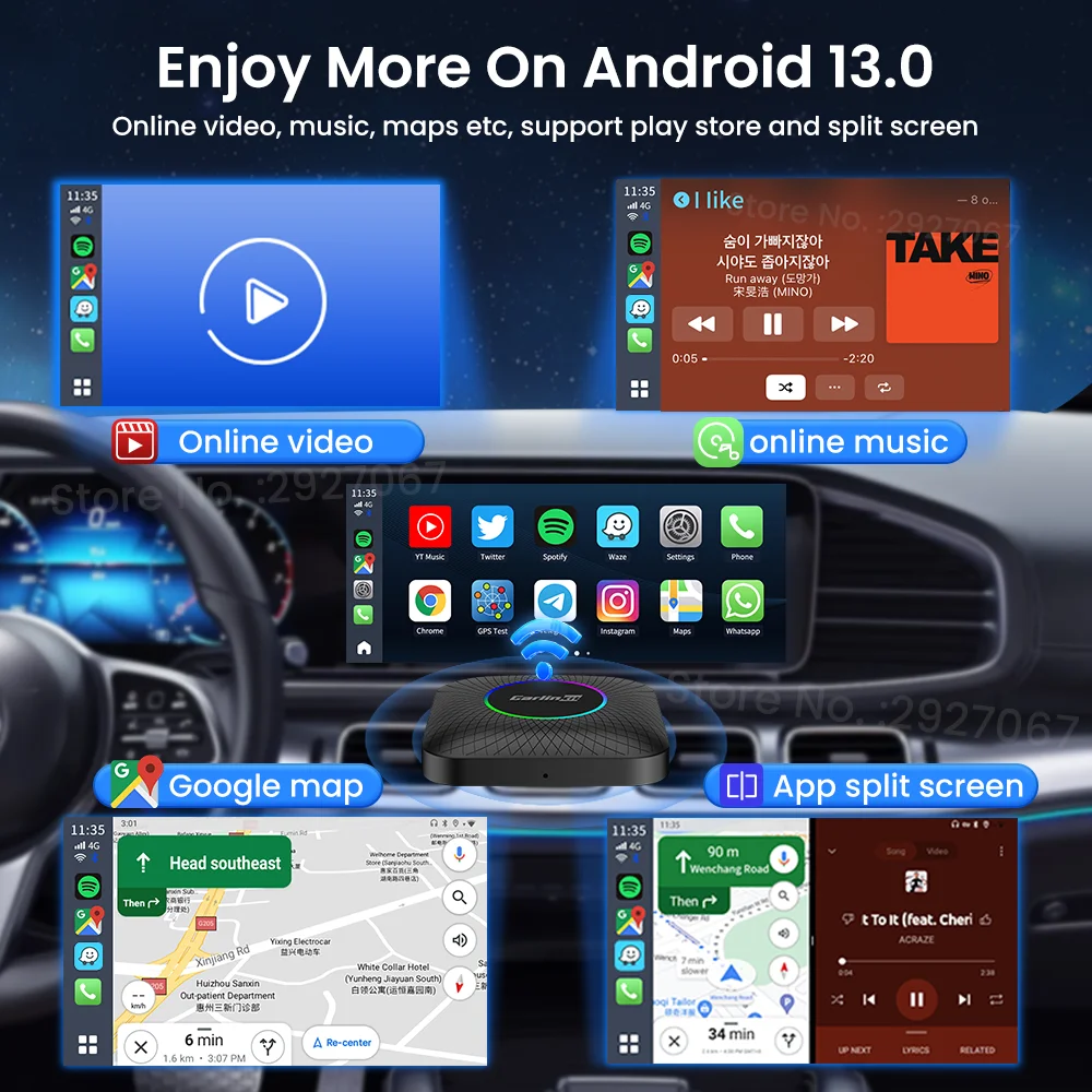 CarlinKit CarPlay Ai Box Android 13 SM6225 8 cores 8G+128G Smart Android TV Box Wireless CarPlay Android Auto Support 512GB SD