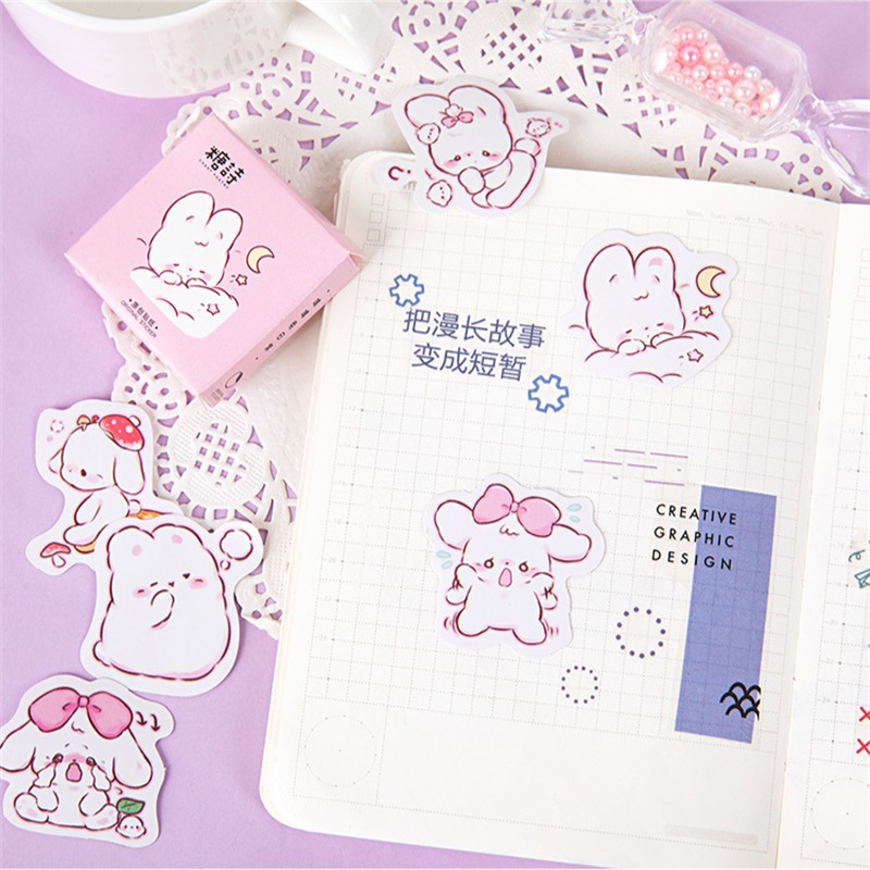 45 stks/doos Kawaii Kleine Witte Konijn Cartoon Stickers Creatieve Decoratie DIY Plakboek Esthetiek Briefpapier Stickers