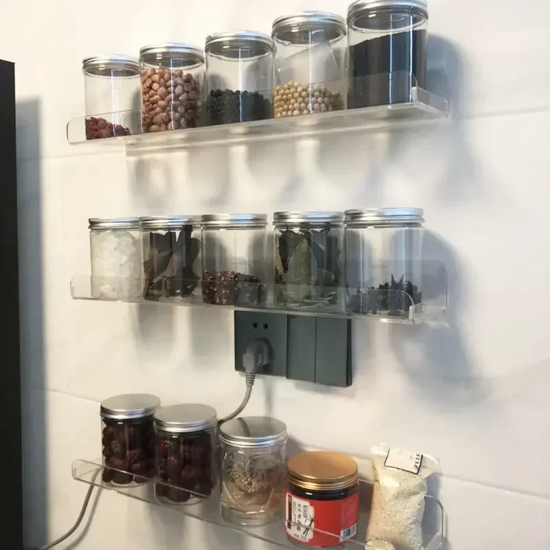 Clear Acrylic Wall Shelf Hanging Panel Perforated Bathroom Toilet Kitchen Storage Rack Acrylic Thickened Strong Stickers