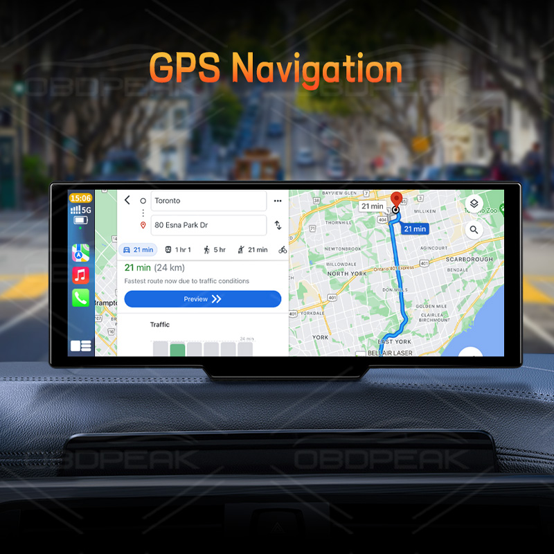 OBDPEAK T20 10,26 "cámara de salpicadero cámara de visión trasera Carplay y Android Auto reproductor inteligente navegación GPS coche DVR FM Monitor de espejo