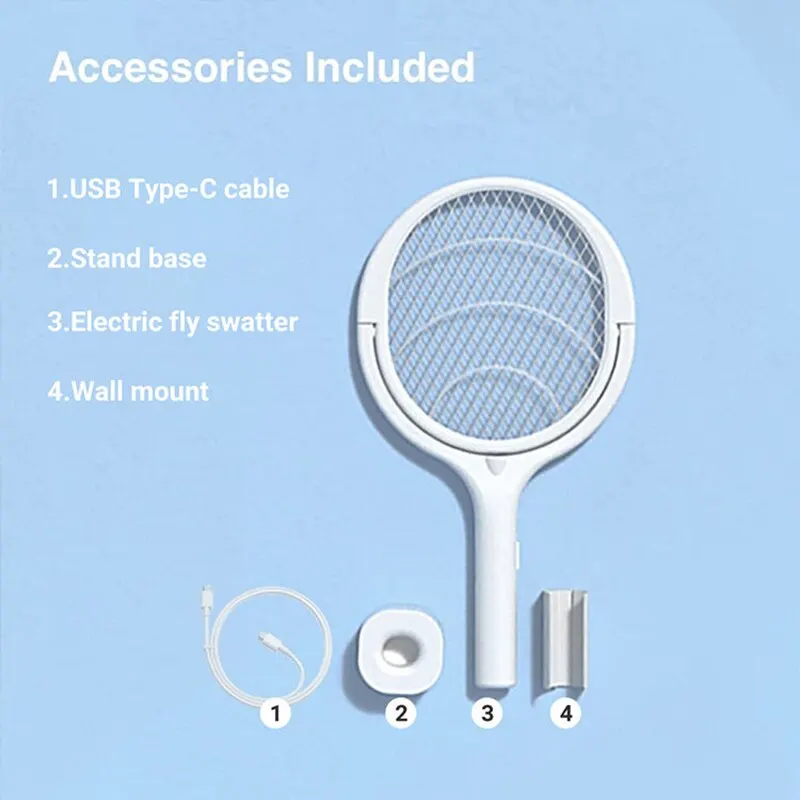 電気蚊よけスノーシュー,5 in 1,急速充電ラケット,飛翔昆虫の安全性,断熱バッテリー駆動ランプ,調整可能な腹筋