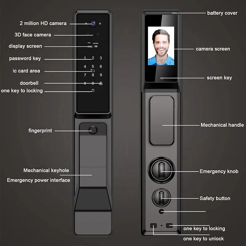 Tuya APP Facial Fingerprint Password With Camera Smart Door Lock Remote Voice Intercom Electronic Door Lock Fully Automatic