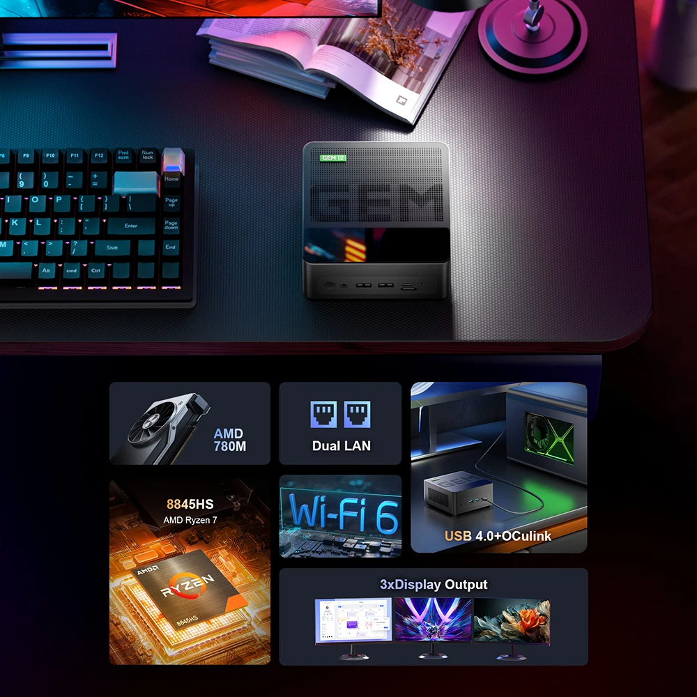 Chatreey GEM Mini PC R7 8845HS 7840HS 780M R9 6900HX 680M Computadora de escritorio para juegos con WiFi 6/Bluetooth 5,2/OCuiLink/HDMI/USB 4