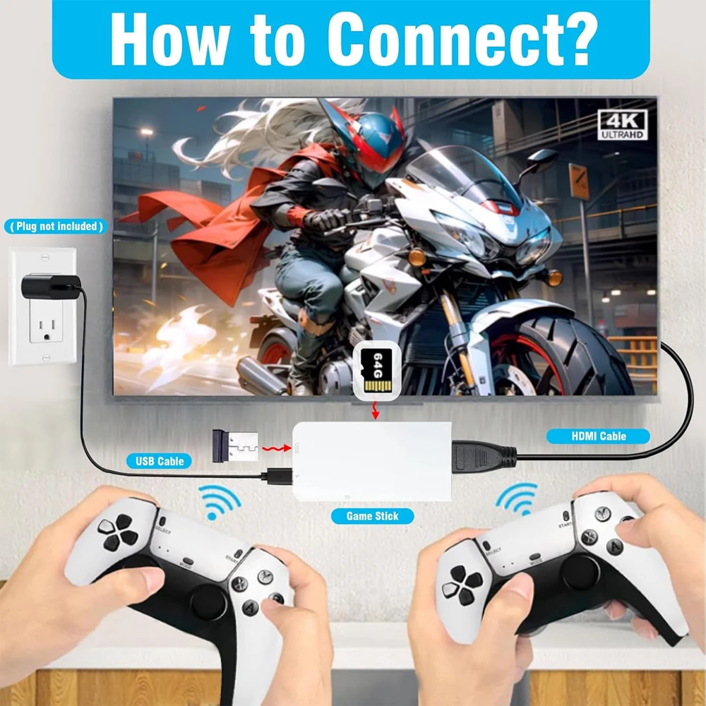 Console per videogiochi M15 4K TV Game Stick 64G 20000 giochi integrati Lettore di giochi portatile retrò con controller per gamepad wireless