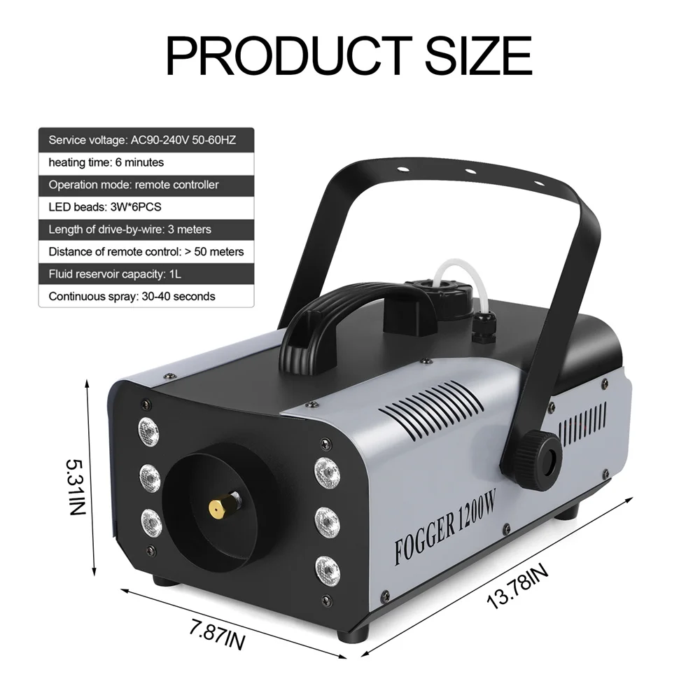 Mini maszyna do dymu o mocy 1200 W z 6 diodami LED RGB Maszyna do dymu z pilotem i zbiornikiem o pojemności 1 l do klubu dyskotekowego w teatrze weselnym