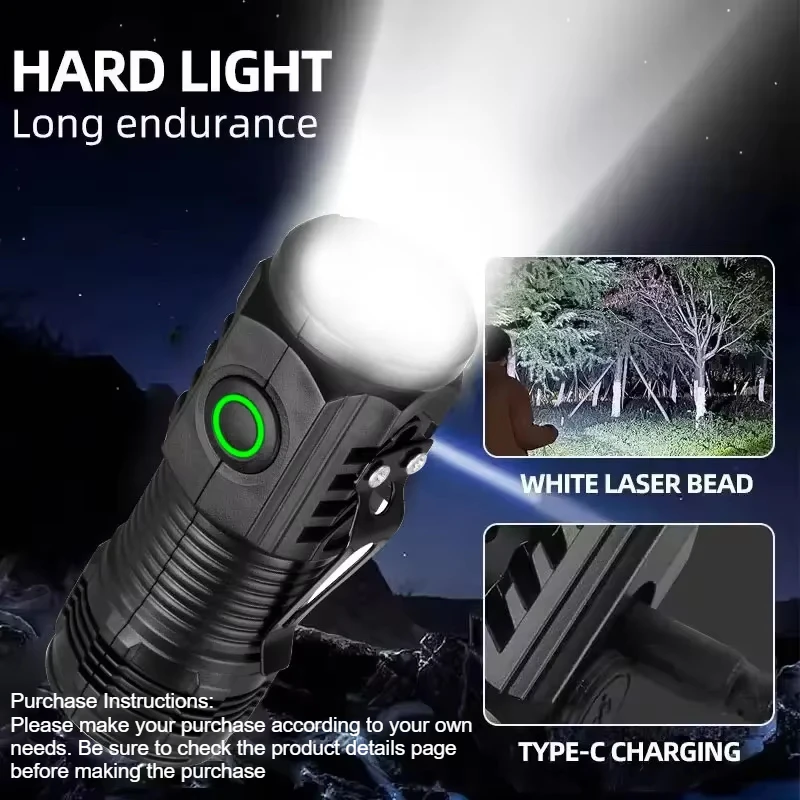 Nova lanterna ultra poderosa 3 núcleo led mini lanterna tática recarregável usb tocha led de alta potência com lâmpada de mão magnética