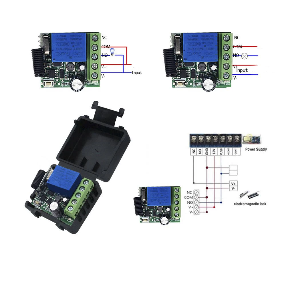 Interruptor sem fio de controle remoto rf 433mhz, receptor de relé dc 12v 1ch 10a e transmissor 2ch para fechadura eletromagnética de porta