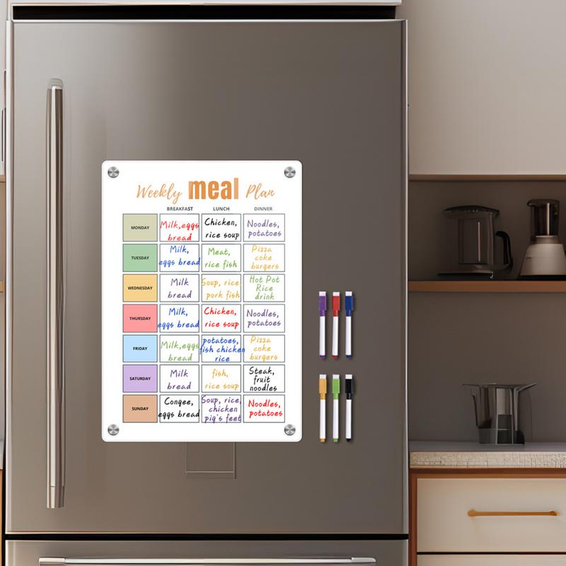 Planner dei pasti Lavagna magnetica bianca per la pianificazione dei pasti con 6 penne colorate Blocchi cancellabili per la lista della spesa Blocco note magnetico per frigorifero