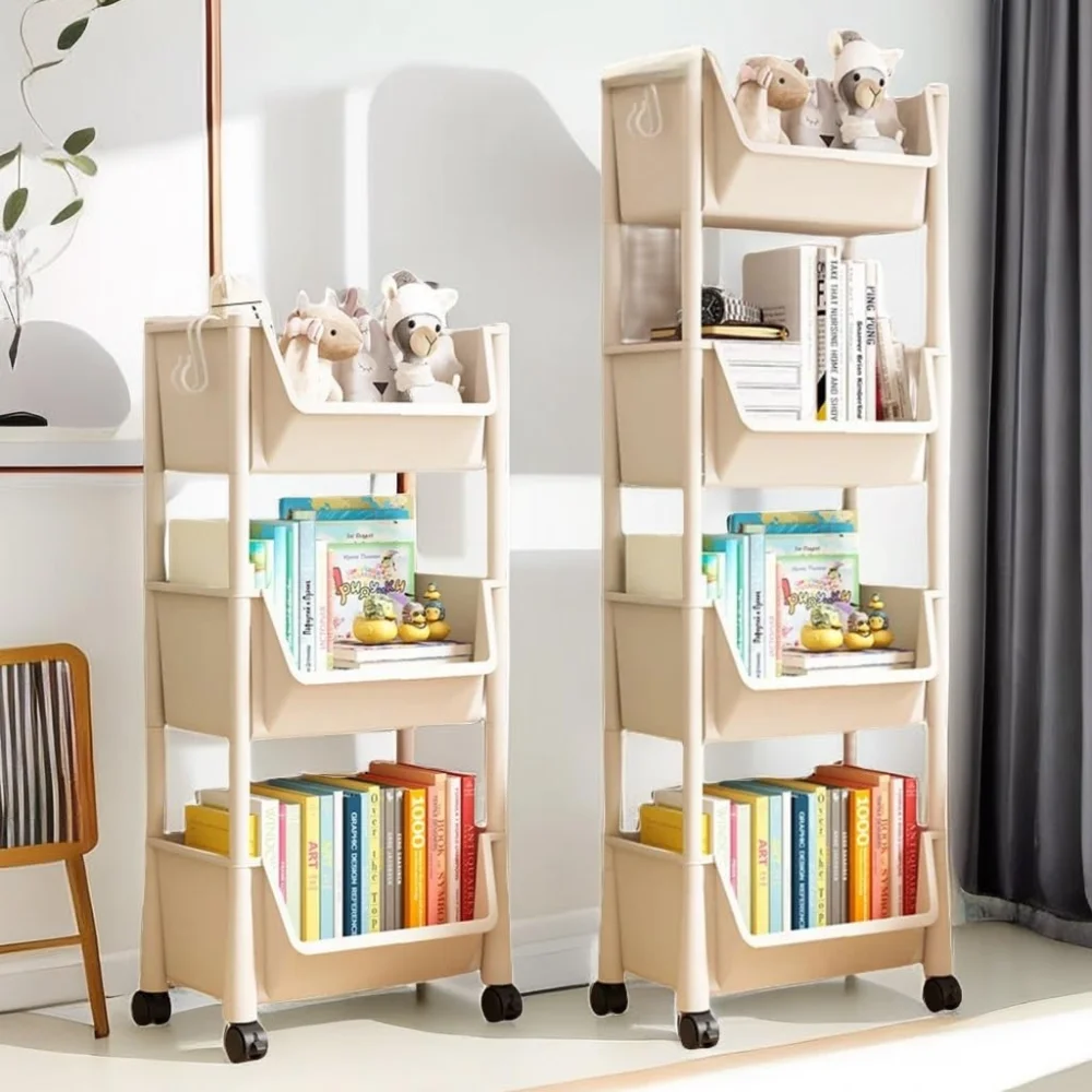 ตู้หนังสือเด็ก Rack เฟอร์นิเจอร์ล้อที่ถอดออกได้ชั้นวางหนังสือขนาดเล็กล้อรถเข็นบ้านของเล่นอ่านหนังสือชั้นวาง