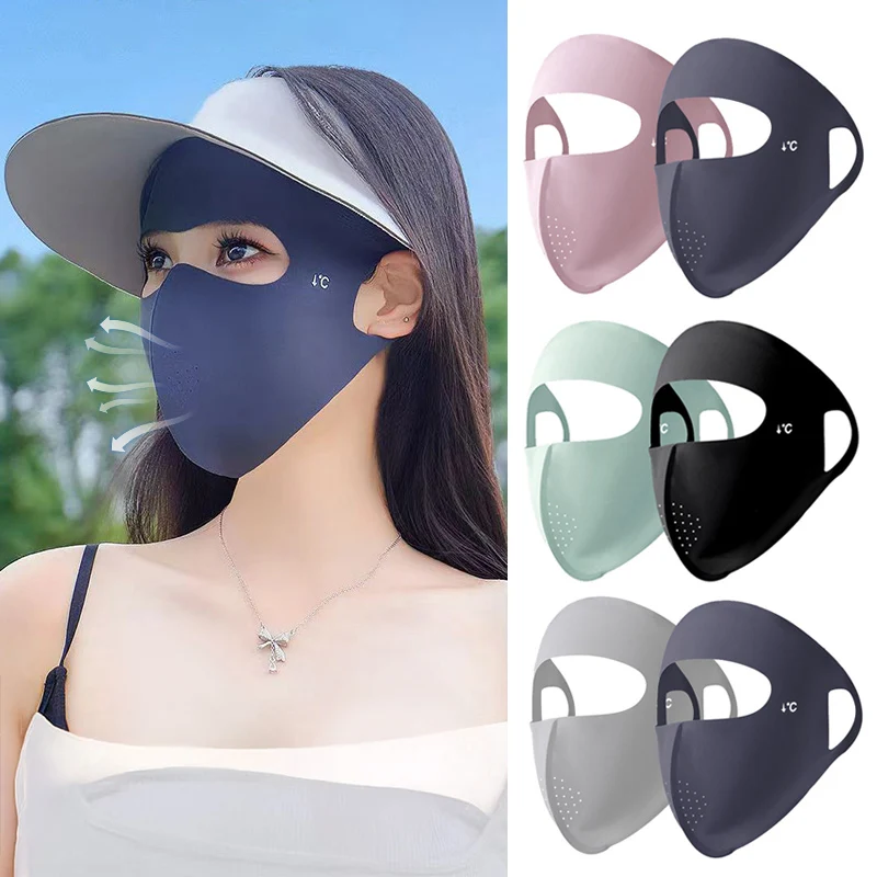 1/2 Uds mascarilla facial completa de verano protección solar hombres mujeres mascarilla para viajes al aire libre Ice Sense transpirable elástico Facekini