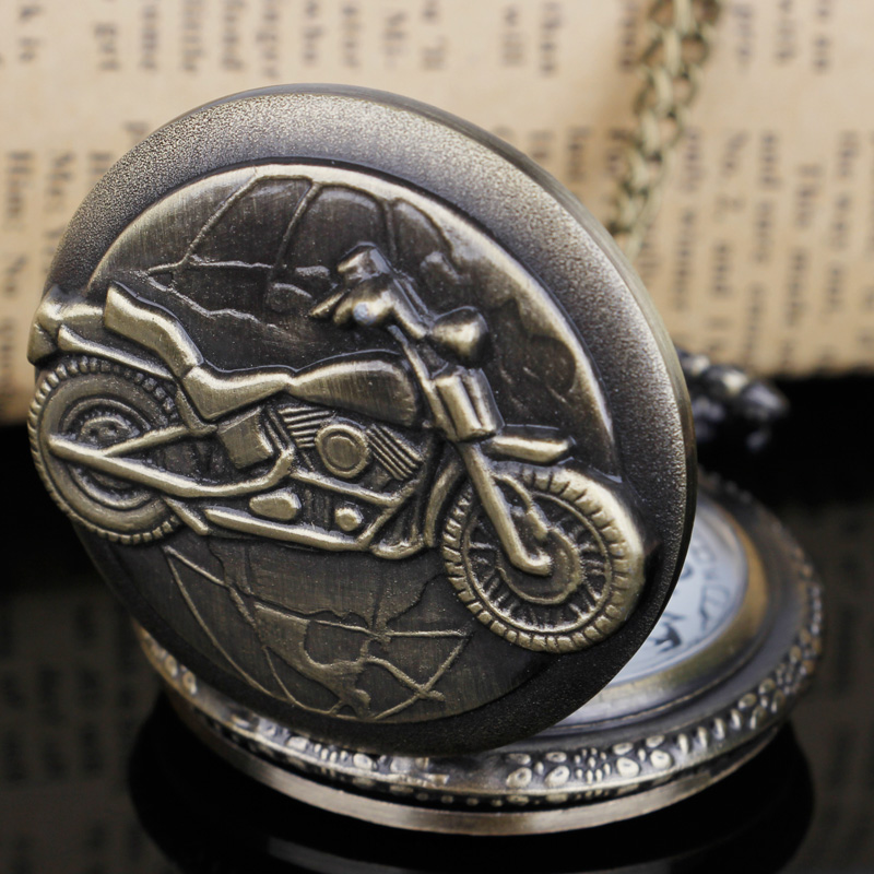 Vintage bronze motocicleta design elegante vintage relógio de bolso coleção decorado presente colares para homem e mulher