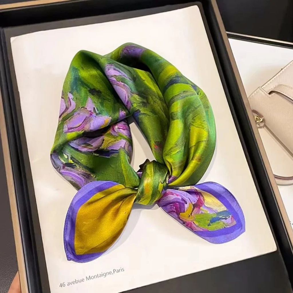 2025 модный шарф из 100% натурального шелка, квадратный бандаж 53 см, женский шелковый темпераментный маленький шарф на шею, декоративная накидка, шарфы с принтом