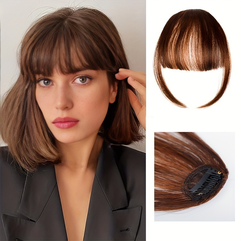Clip sintetica corta dritta con frangia Frangia nera Frangia d'aria Estensione dei capelli Frangia per capelli per le donne Parrucchino con frangia falsa