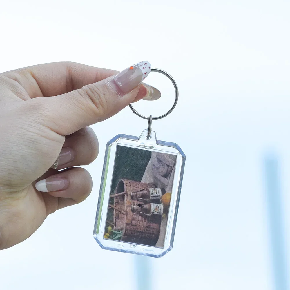 5/50pcs Transparent Rectangle Blank Clear Acrylic Insert Photo Picture Frame Keyring Keychain DIY Split Ring Key Chain Gifts