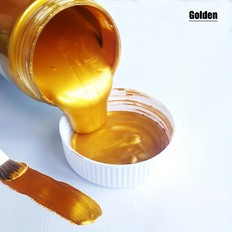 50/100ml GOLD สี METALLIC สีอะคริลิค, กันน้ําไม่ซีดจางสําหรับ Statuary สี DIY มือเสื้อผ้าทาสี Graffiti สี