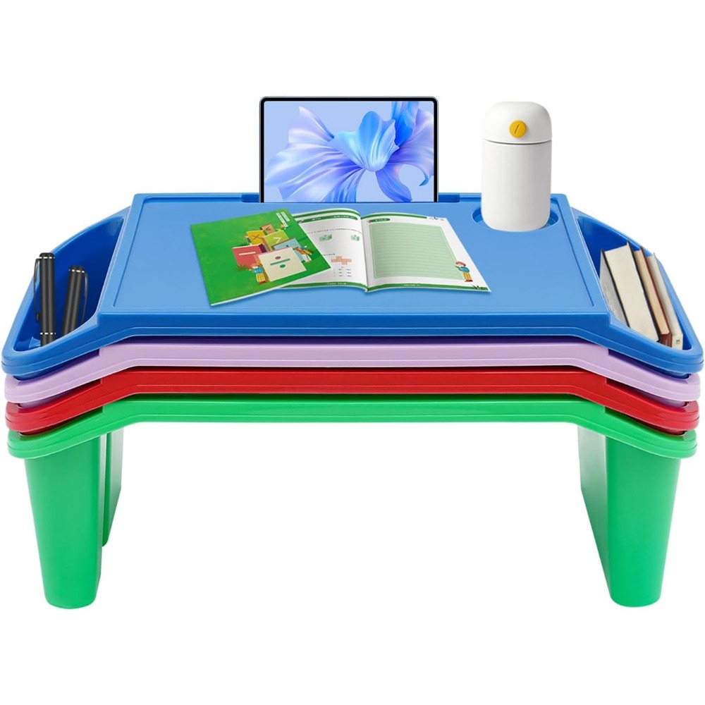 4 Pcs Kids Lap Desk Tray Plastic Breakfast Laptop Trays Portable Lap Bed Table with Side Pockets (20" x 10" x 7")