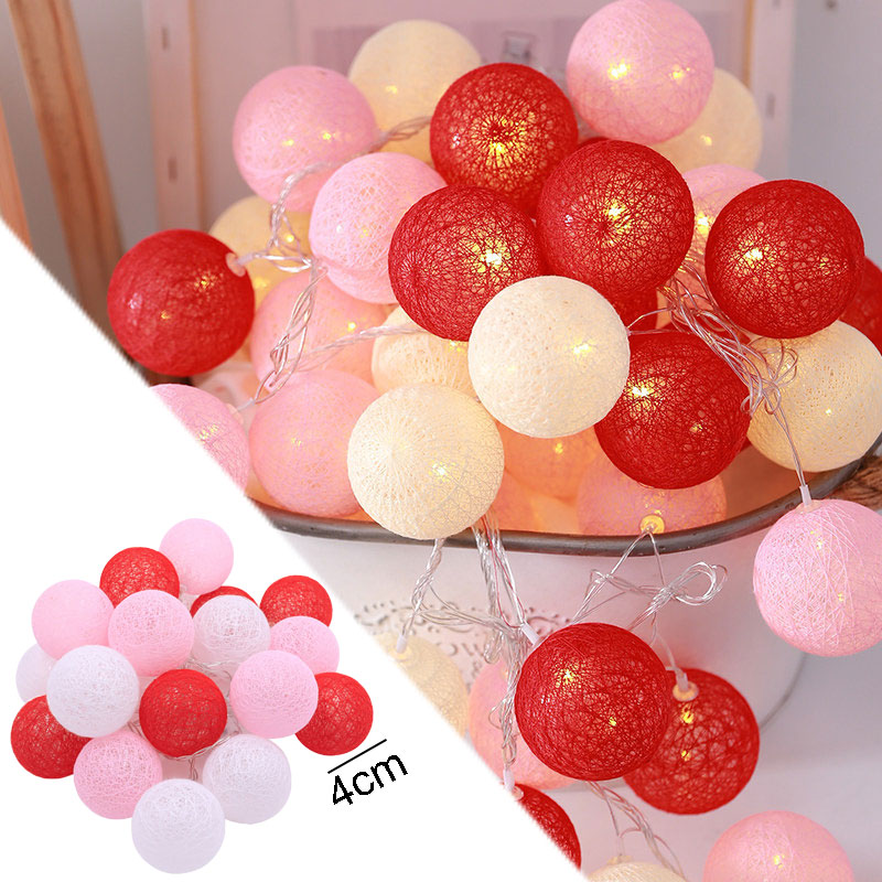 Bateria colorida guirlanda de algodão 4cm bolas led corda de natal luzes do feriado para decoração de casa casamento fada decoração do quarto