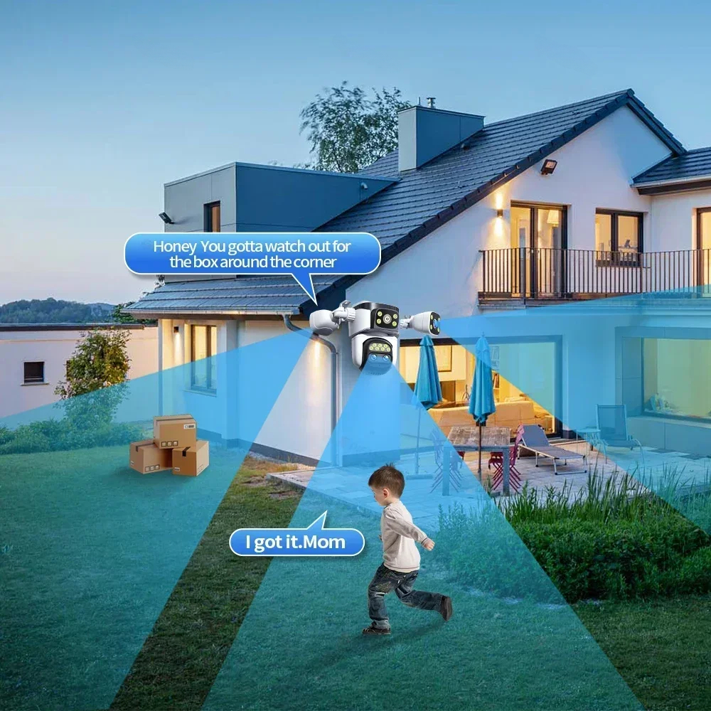 ANSVICAM 10K UHD WiFi6 20MP Outdoor Security Camera with 10X Zoom Four Screens Four Lenses PTZ Auto-Tracking Waterproof for CCTV