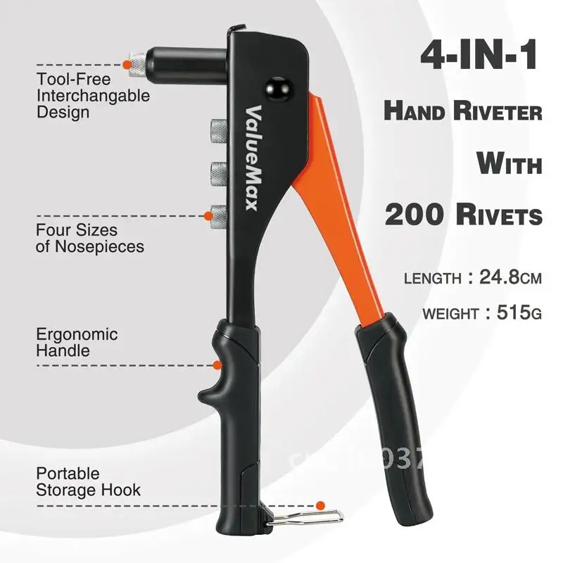 ValueMax Conjunto de Rebitador Manual Profissional Ferramenta de Arma de Rebite Para Rebites DIY 4.0mm Reparação 2.4mm E 4.8mm 3.2mm 200 Casa Com