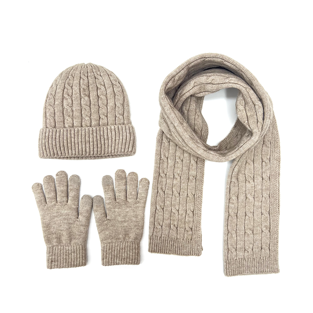 JANEFUR-Conjunto 3 en 1 de guantes y bufanda para mujer, manoplas de punto de lana cálida, gorros aterciopelados, silenciador, invierno, 2024