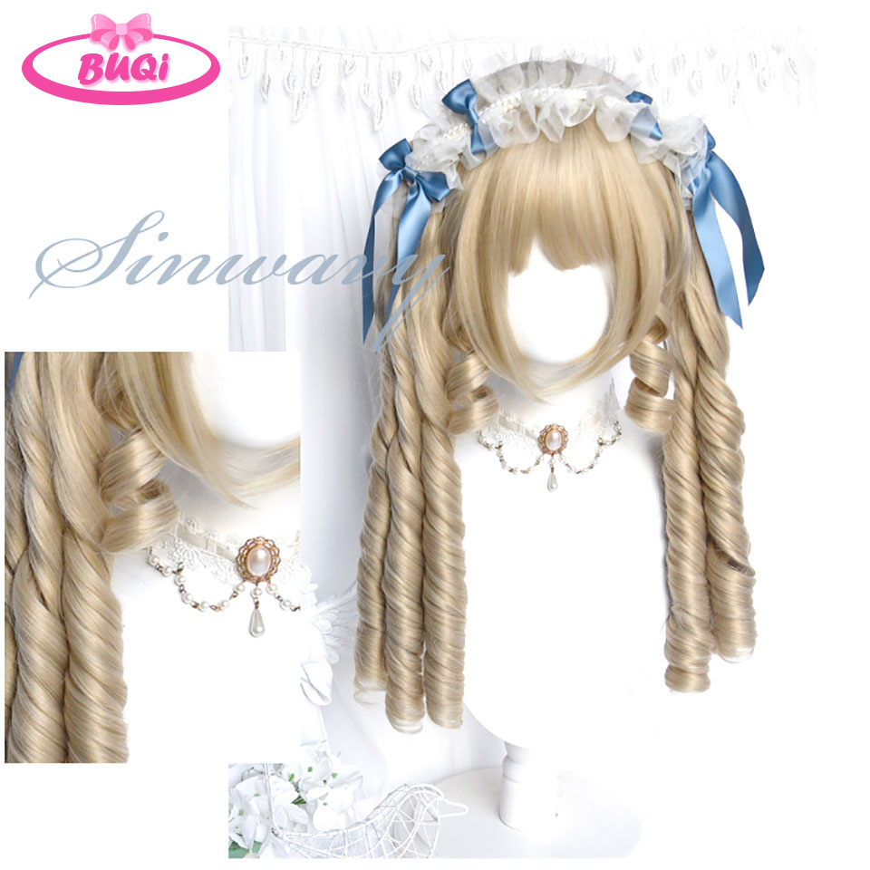 Buqi-合成ミドル丈ウィッグ,カラーブラック,パープル,ハイライト付き,ロリータ,コスプレ,耐性