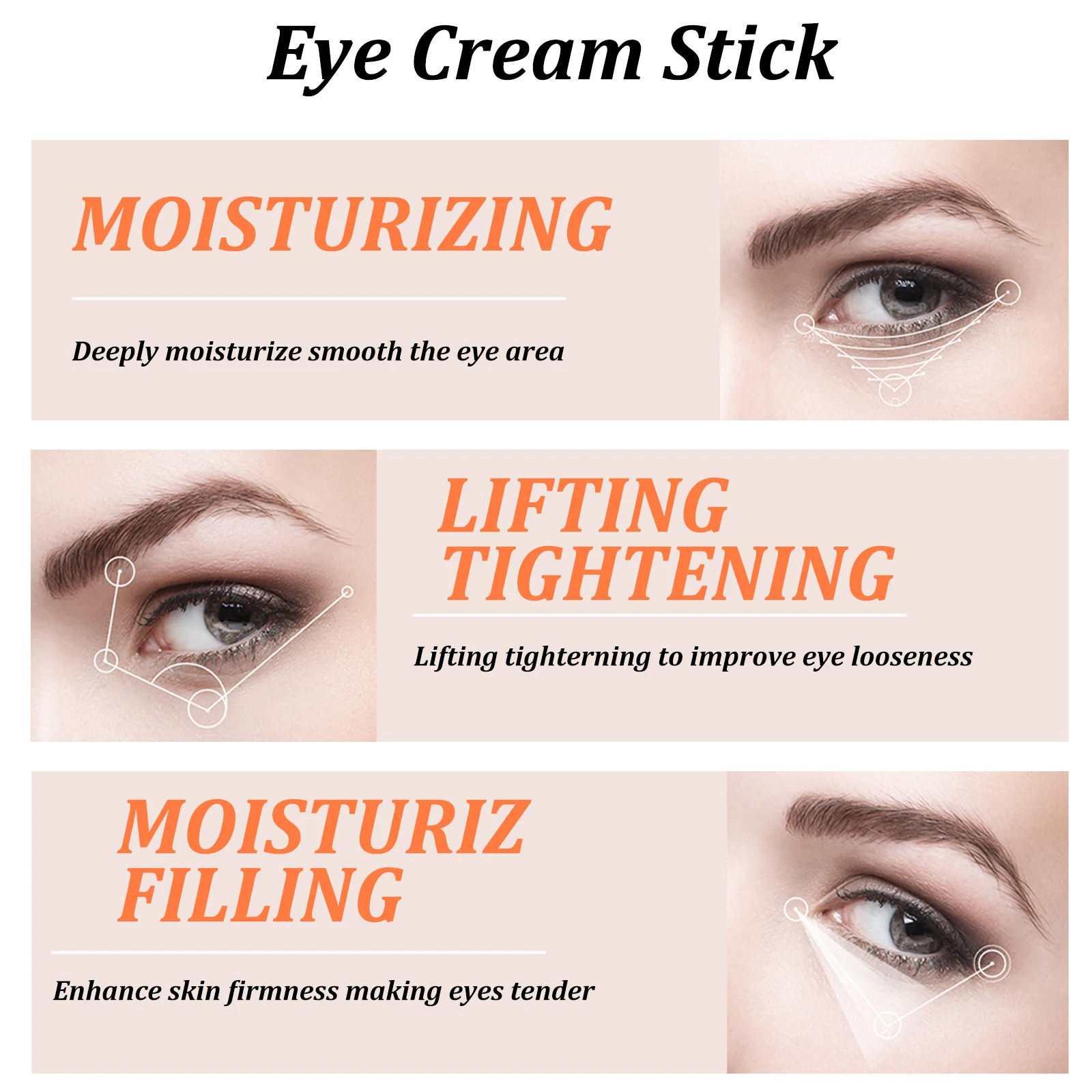 Snail Mucin Eye Cream Stick W-rinkle Removing Lightening Dark Circle Remove Eye Bag Anti-Puffiness Firming Fade Fine Lines
