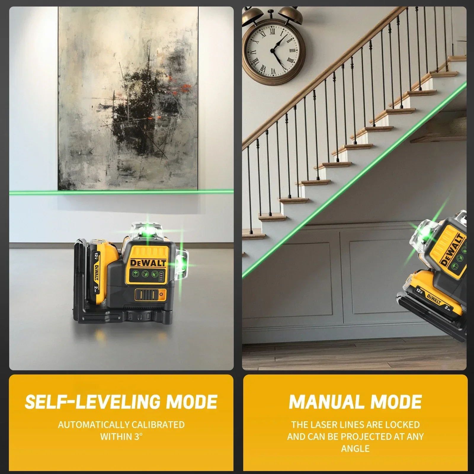 2025 Dewalt DW089LG 12 lignes 3 côtés * 360 degrés Vertical 12V batterie au Lithium niveau Laser compteur vert horizontal extérieur