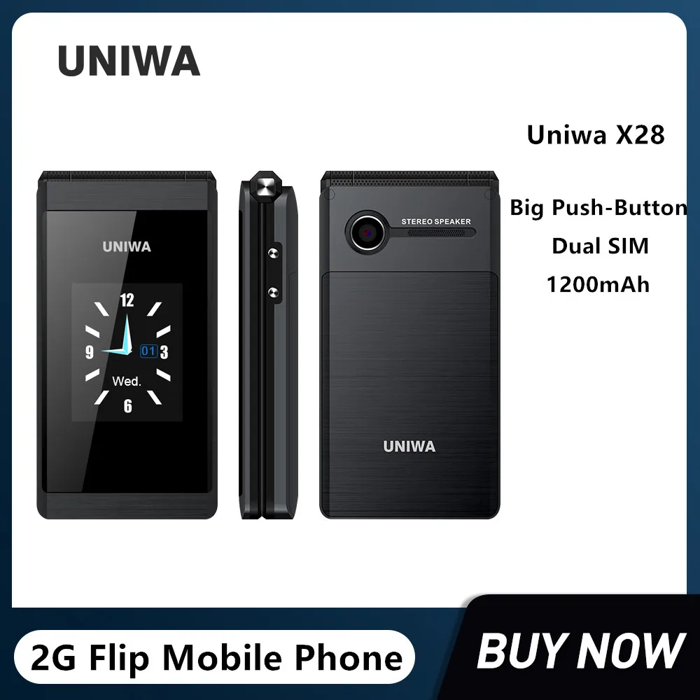 UNIWA X28 Ông Già Lật Điện Thoại Di Động GSM Cao Cấp Lớn Bằng Nút Lật Điện Thoại Dual Sim FM Đài Phát Thanh Nga tiếng Do Thái Bàn Phím Điện Thoại Di Động