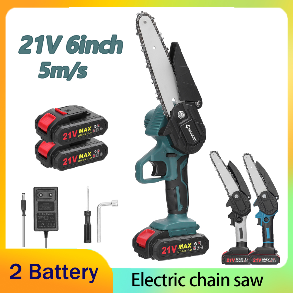 21 V 6 Zoll Mini-Elektro-Astsägen, tragbar, wiederaufladbar, kleine Holzspaltungskettensäge, Holzbearbeitungswerkzeug für Garten, Obstgarten