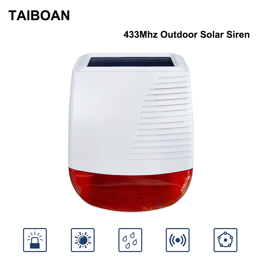 TAIBOAN 433MHz bezprzewodowy syrena stroboskopowa solarny wodoodporny klakson alarmowy do Tuya PG103 107 G30 G50 System alarmowy wi-fi GSM włamywacz do domu