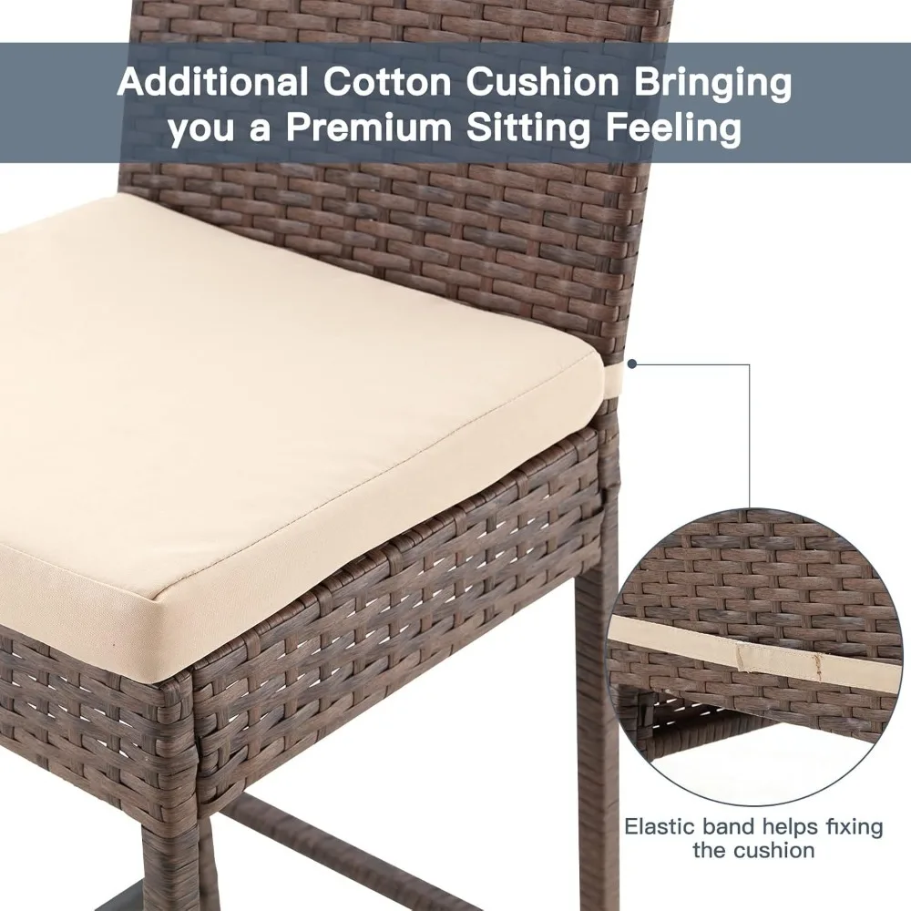 Rattan Bar Stools Set of 6, Patio Wicker Barstools with Cushions, Patio Bar Chairs Armless for Backyard, Poolside