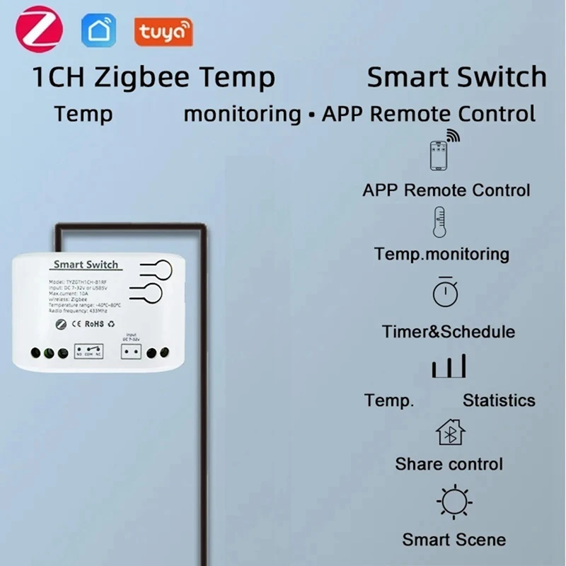 Tuya Smart Zigbee-Schalter mit Temperatursensor, passiver Trockenkontakt, Zigbee-Relais, funktioniert mit Home Assistant
