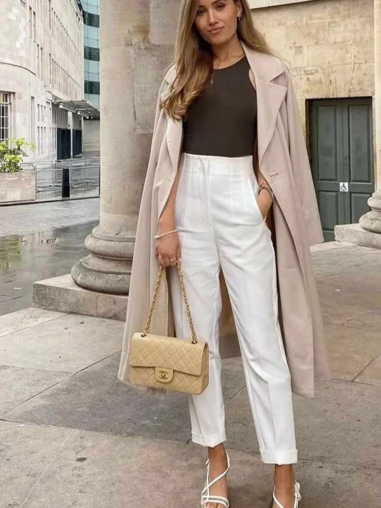 HH Pantaloni a matita solidi eleganti da donna Pantaloni a vita alta per donna Pantaloni casual da donna streetwear Abbigliamento da ufficio Pantaloni chic