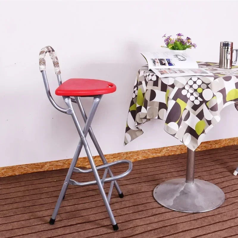 Simplicity Front Desk Chair Fishing Stool Pipe Folding Balcony Carbon Steel Portable Bar High Stool with Footrest on sale