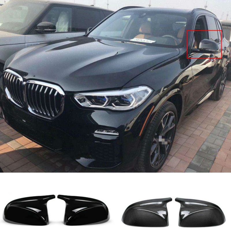 2 pçs padrão de carbono preto brilhante espelho retrovisor cobre escudo substituição para bmw x3 g01 ix3 x4 g02 x5 g05 x6 g06 x7 g07
