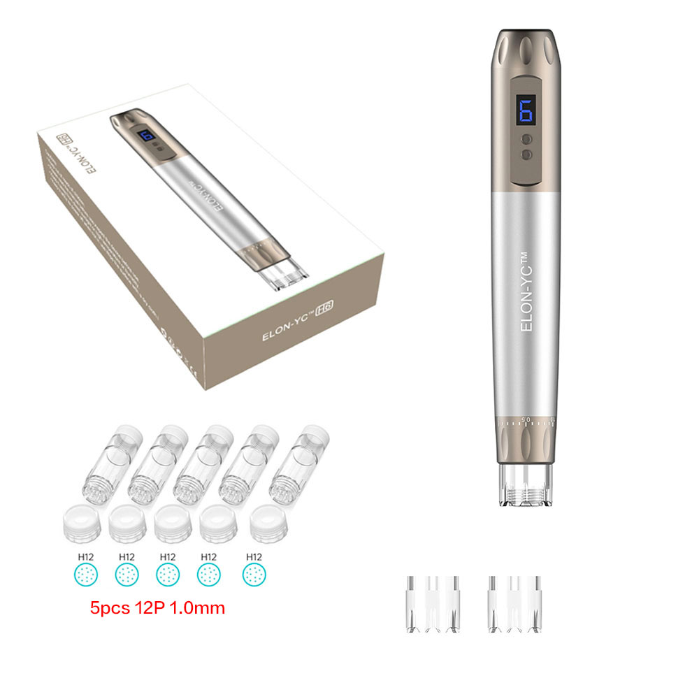 Hydra Dermapen-pluma de microagujas H6, dispositivo profesional con luz de 7 colores, 5 cartuchos de agujas de piezas, Derma Pen MTS