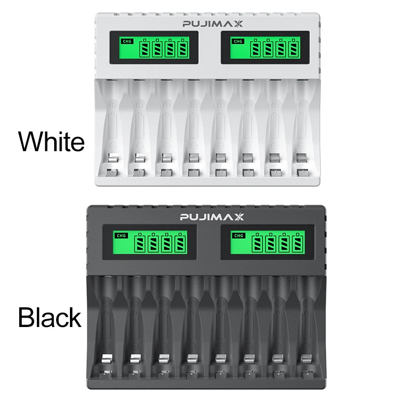 PUJIMAX 8-slot Battery Charger Suitable AAA/AA Rechargeable Battery Short Circuit Protection LED Display Ni-MH/Ni-Cd USB Charger