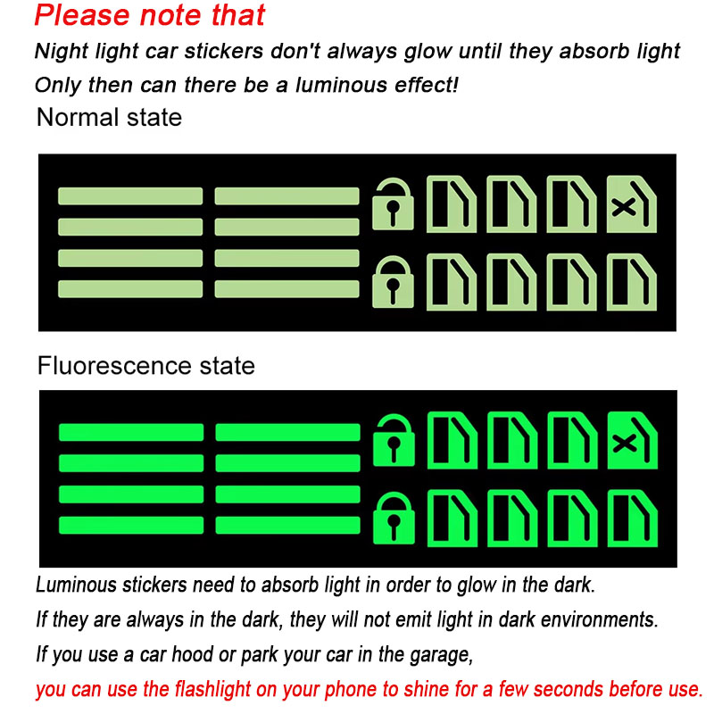 Car Window Button Luminous Sticker Lifter Switch Night Fluorescent Decals Cars Interior Stickers Auto Accessories