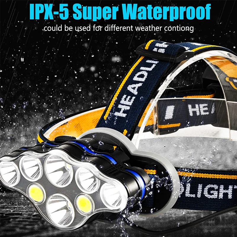 Zk20 2 * T6 + 4 * XPE + 2 * COB Đèn Pha 8000LM 8 Chế Độ Chiếu Sáng Đèn Pha Đến Năm 18650 pin Đèn Pin LED Săn Bắn USB Sạc