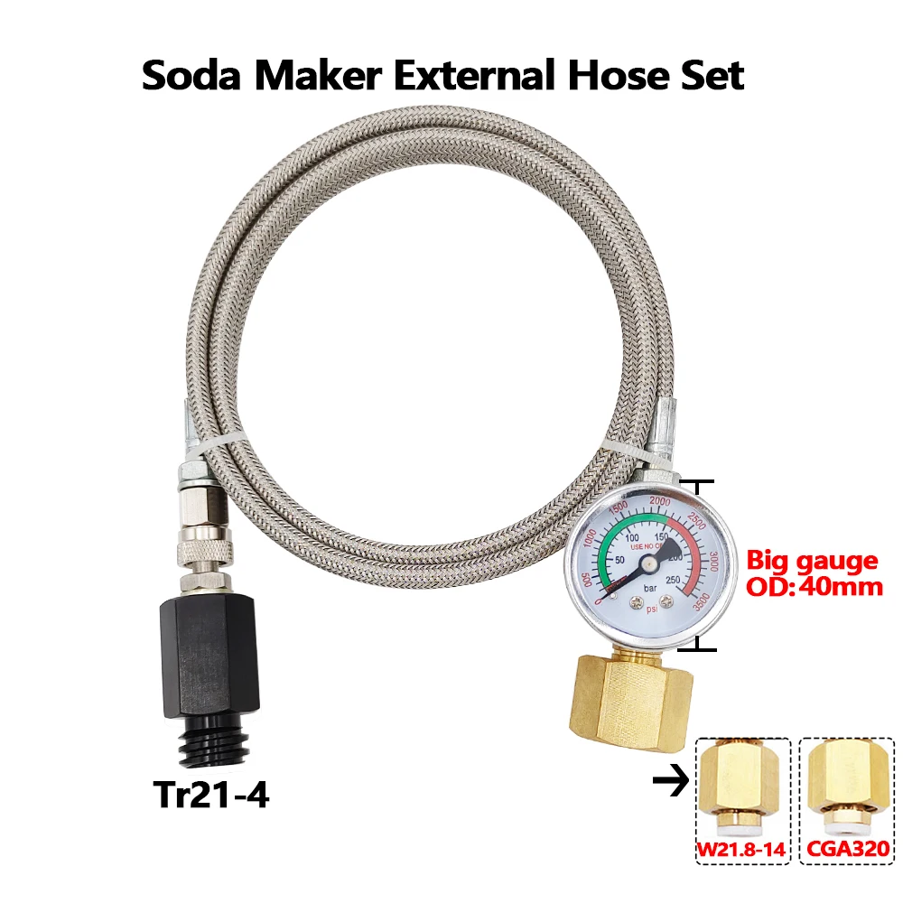 Co2 External Tank to Soda Water Stream Maker Fizzy Sparkling Machine Steel Braid Hose Kit for Sodastream W21.8-14 CGA320 Bottle