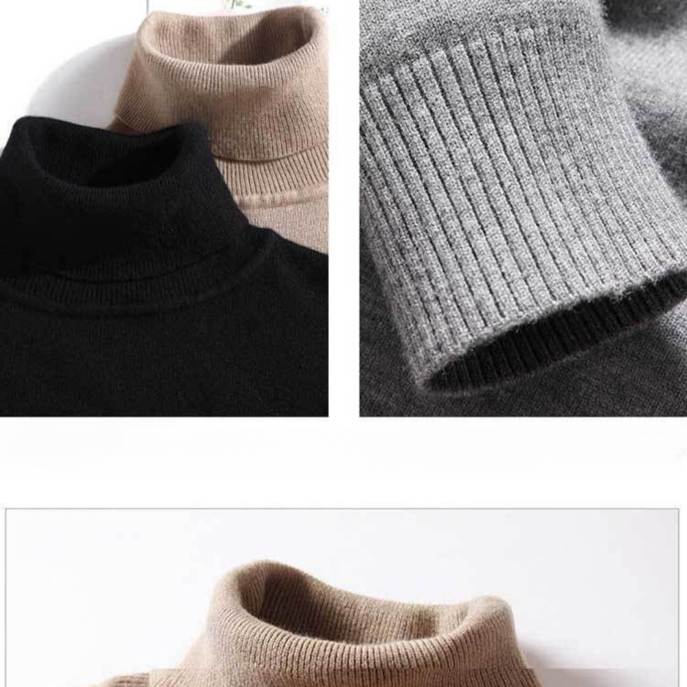 Suéter de cuello alto de lana para hombre, prendas de punto gruesas de Color sólido para invierno, Jersey informal cálido a prueba de frío, camisa de fondo 5XL