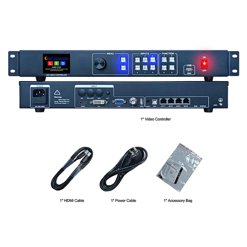 Controller video LED AMS VS4 Rete di commutazione continua multi-ingresso Blocco chiave di sincronizzazione audio HD per display a matrice di punti industriali
