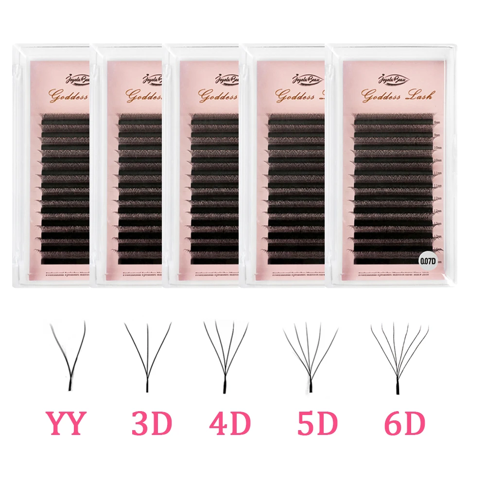 Diosa 3D 4D 5D 6D extensiones de pestañas prefabricadas estilo W imitación visón Natural suave floración pestañas volumen de floración automática