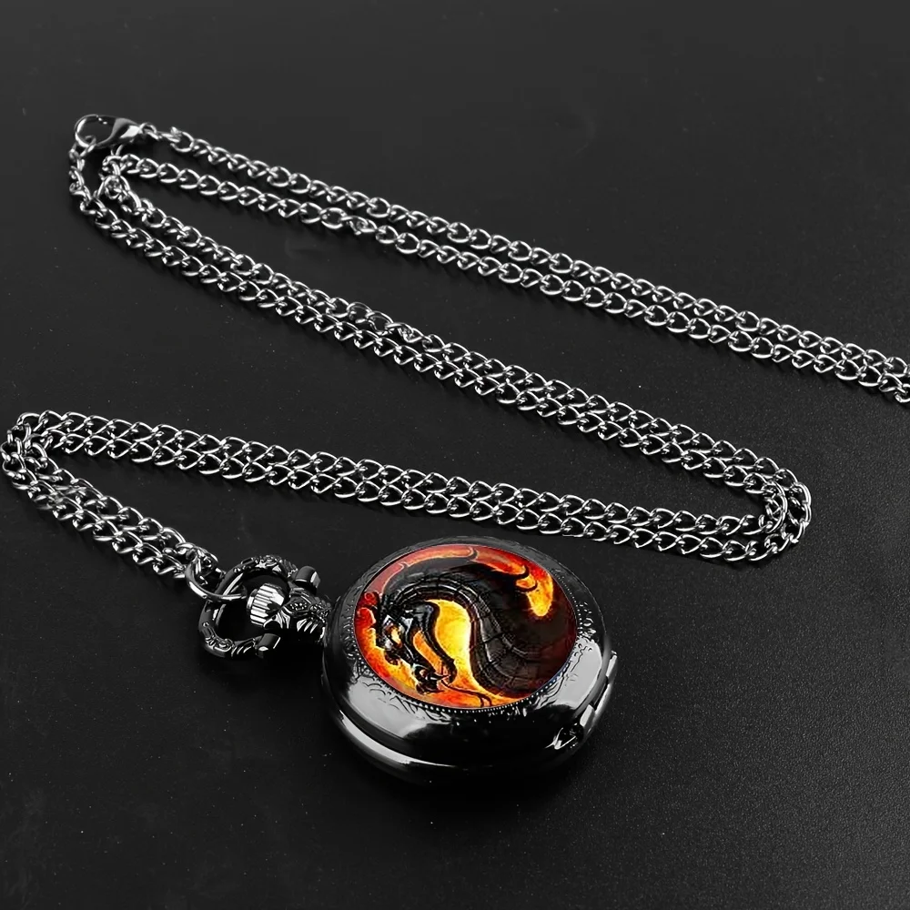 จี้ kalung hewan มังกรดำย้อนยุคสุดสร้างสรรค์นาฬิกาควอทซ์ห้อยของขวัญนาฬิกาข้อมือสำหรับวัยรุ่นวขร