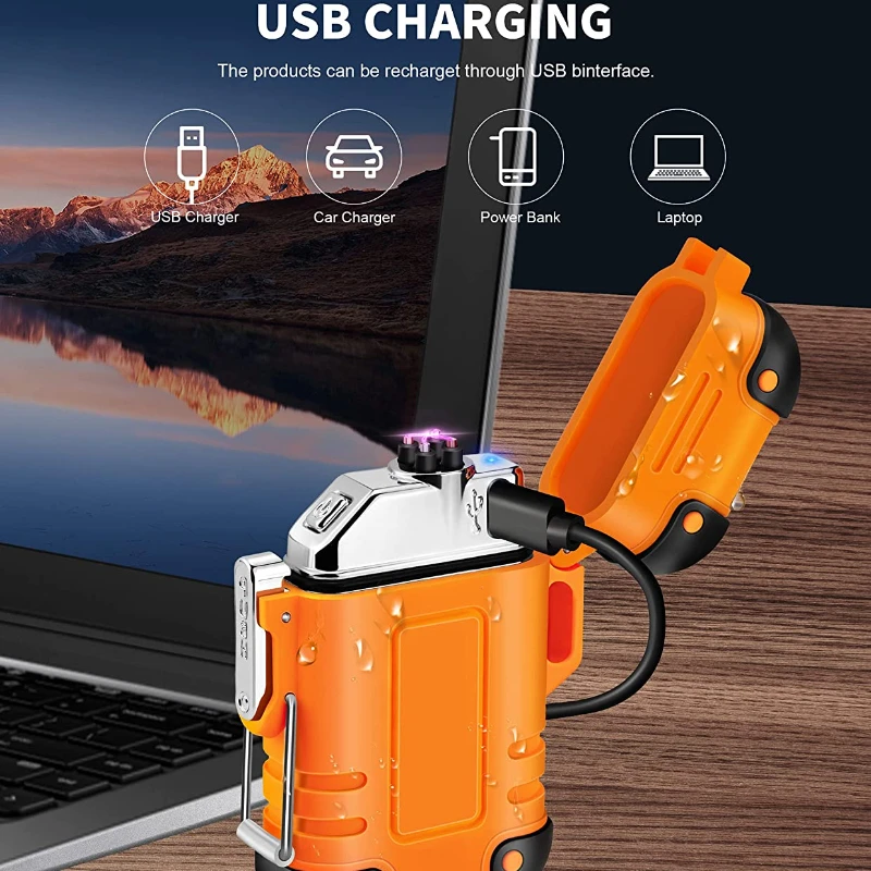 Chống Thấm Nước Đôi Hồ Quang Bật Lửa Sạc USB Chống Gió Plasma Bật Lửa Cắm Trại Ngoài Trời Flameless Hút Thuốc Phụ Kiện