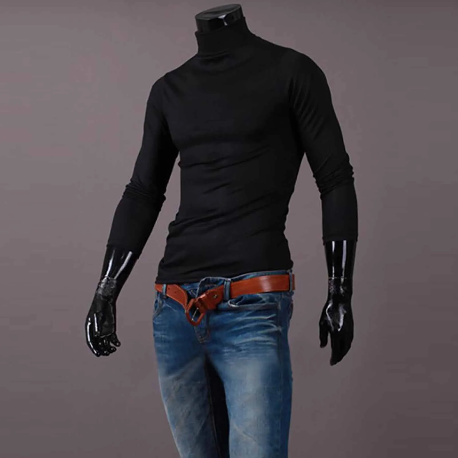 Nova camisa masculina bonita com meia gola alta, suave e confortável, adequada para outono, inverno, camiseta sênior