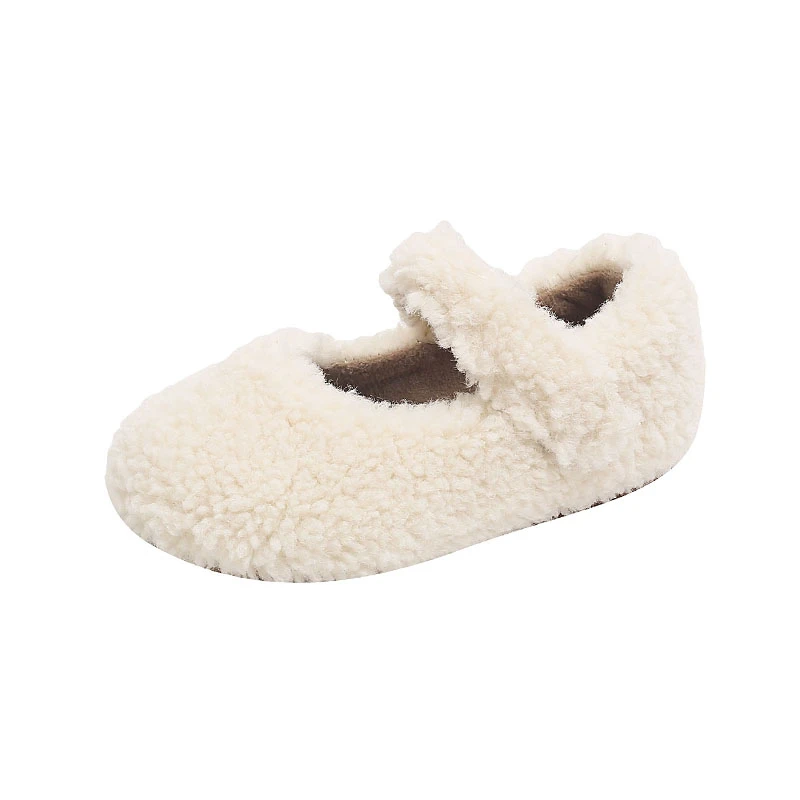 ฤดูหนาวเด็กใหม่แบนรองเท้าขนสัตว์ฝาครอบToe Lightเด็กอบอุ่นรองเท้าสบายๆ2024 Plush Warm Non-Slip Leisure Comfyชายหญิงรองเท้า