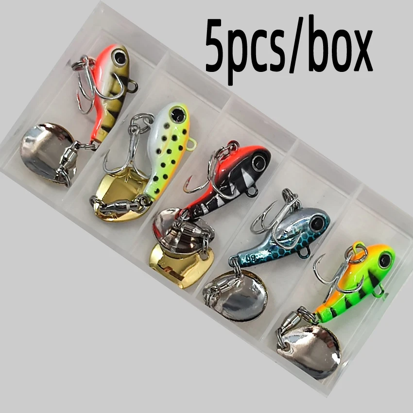 5 unids/caja señuelo de pesca Vib de Metal con cuchara de lentejuelas para pesca con mosca de trucha construcción de Metal duradera adecuada para pesca de aguas dulces